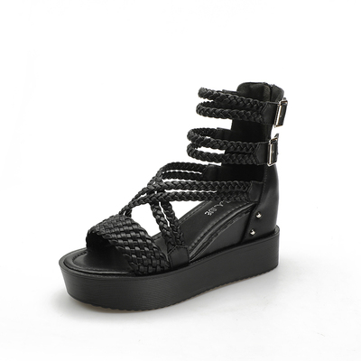 厚底真皮罗马百搭中空凉靴