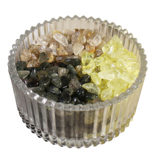 天然招财水晶摆件黄水晶碎石金发晶原石聚宝盆绿幽灵水晶消磁造景