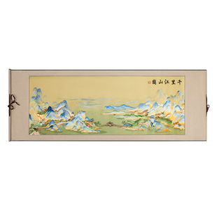 湘传礼湘绣锦绣前程迎客松手工刺绣山水风景客餐厅挂画卷轴