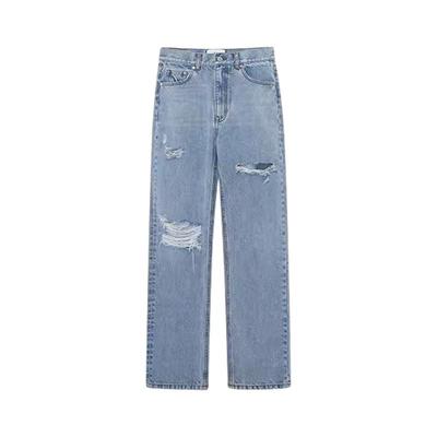 IMMI女士破洞牛仔直筒长裤