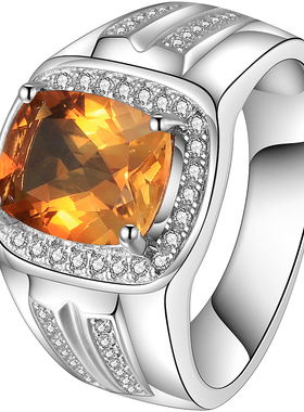 天然巴西黄晶男士戒指