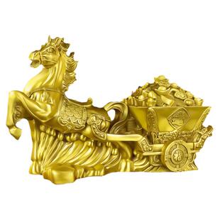 纯黄铜马摆件马拉金箱马上发财马拉元宝马拉车招财办公室开业礼品