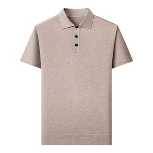 鄂尔多斯市纯羊毛短袖T恤男中年半袖针织毛衣翻领羊绒打底POLO衫