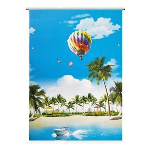 窗帘手拉升降卷帘卧室客厅阳台卫生间厨房全遮光山水风景防水门帘