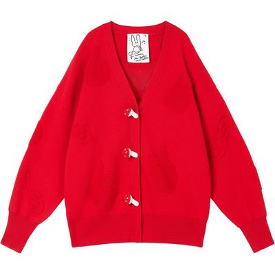 urlazh/有兰大红色慵懒针织开衫