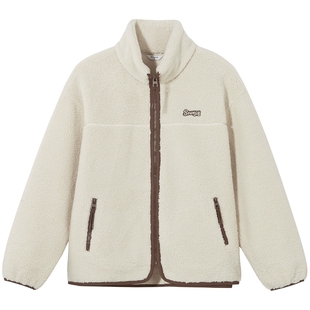 热风女士夹克外套上衣仿羊羔毛外套2025年冬季新款立领拉链内搭