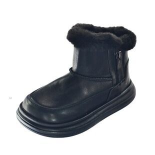 贝然冬季新款加厚雪地靴保暖棉鞋厚底防滑短筒面包鞋真皮牛皮里软