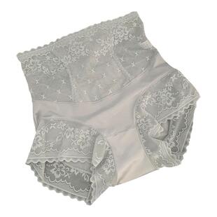 3条高腰收腹提臀内裤女大码花卉冰丝缎面蕾丝底裤桑蚕丝性感新款