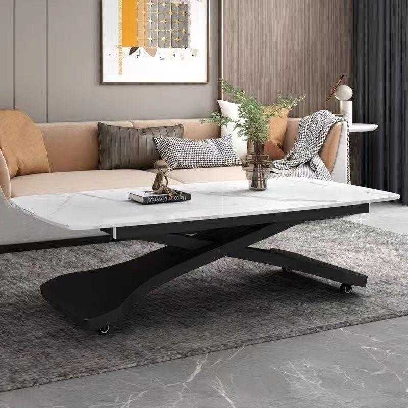 意式岩板升降茶几两用客厅移动一体式餐桌家用小户型多功能长方形