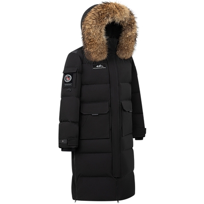 波司登户外长款连帽鹅绒羽绒服