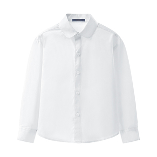 罗蒙女童白衬衫春秋季学院风纯圆领小学生校园服女孩翻领棉衬衣
