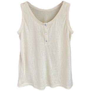 白色棉麻吊带背心女士内搭2026春夏新款外穿宽松遮肚无袖打底上衣