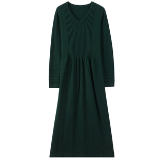 恒源祥集团彩羊绒衫女中长款毛衣2023秋冬新款大牌宽松羊毛连衣裙