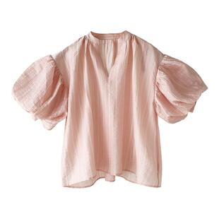 印计谷羽 设计感小众显瘦条纹灯笼袖上衣女夏款百搭半裙套装F936