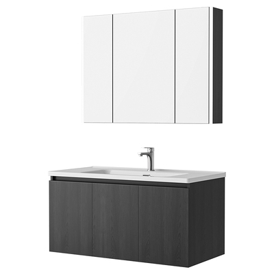 watermax极简黑木纹浴室柜组合