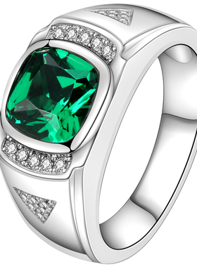 高级感大气925纯银绿尖晶绿宝石戒指男简约气质个性轻奢指环定制