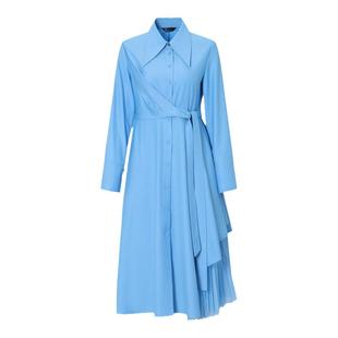 IDPAN女装时尚衬衫裙春季新款气质荷叶边拼接网纱裙摆长袖连衣裙