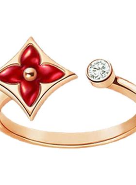 周珍珍18K玫瑰金红宝石镶钻戒指女轻奢小众设计感高级食指戒礼物