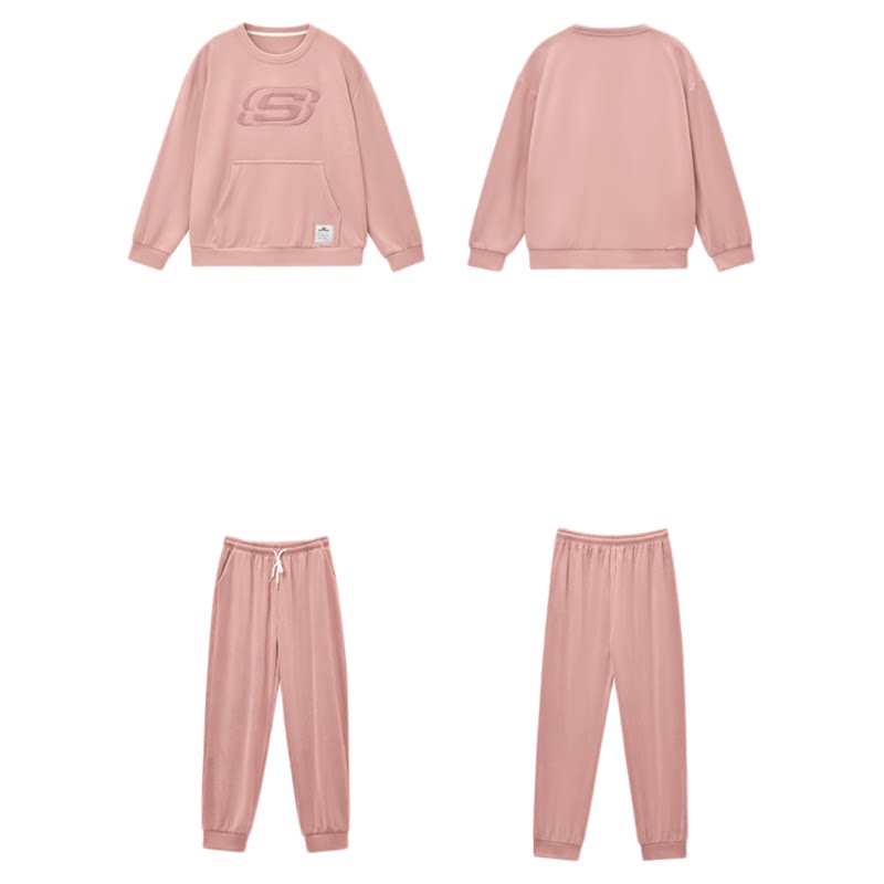 斯凯奇女款睡衣2025秋冬季粉色加绒加厚家居服套装可外穿保暖秋裤