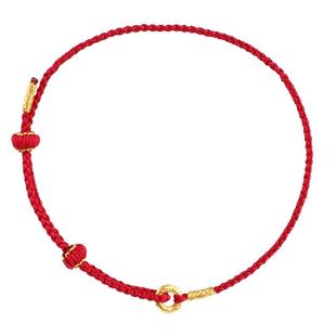 黄金手链女实心迷你如意平安扣本命年红绳男手工编绳足金情侣手绳