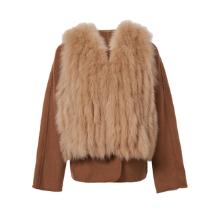 两件套狐狸毛马甲皮草外套女冬短款2025新款双面羊绒毛呢大衣三穿