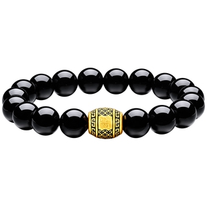 周大福发财桶黑玉髓足金黄金手链手串男士EOR1304礼物-Y