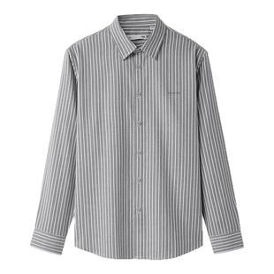 海澜之家轻商务条纹外套长袖休闲衬衫25秋新刺绣时尚拉绒衬衣男装