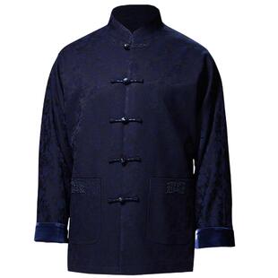 唐装男中老年春秋季休闲绣花纯色复古大码中式外套立领盘扣爸爸装