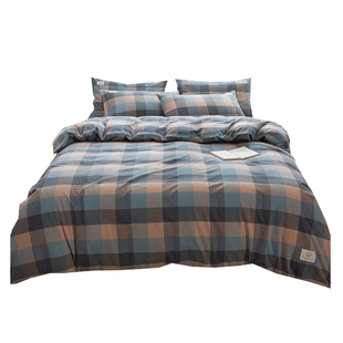 全棉水洗棉格子被套单件纯棉床单被罩三件套学生单人被单四件套男