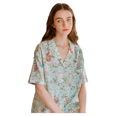 Oak Family女士家居服夏季薄款艾草竹棉纱布女款短袖短裤睡衣套装