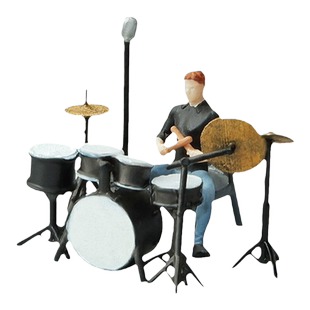 1:64架子鼓乐队组合微缩场景人偶手办模型拍摄道具歌手吉他手鼓手
