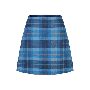 Ching's高腰复古显瘦毛呢半裙格纹梨形身材显瘦显腿长秋A字短裙