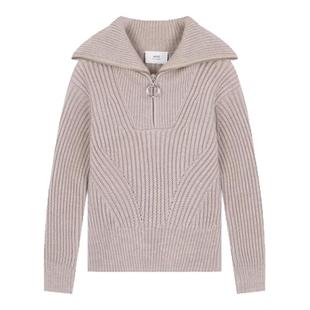 AMI PARIS 羊毛半拉链女士套头保暖长袖针织毛衣银泰百货 301604