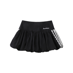 LICKA GIRL黑色拼接花苞裙女夏季蓬蓬半身裙减龄甜美高腰显瘦短裙