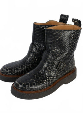 Martin Margiela  黑色 蛇皮工装靴 靴子 真皮 女士 皮靴 37