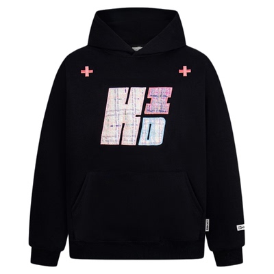 SREK美式复古字母刺绣连帽卫衣