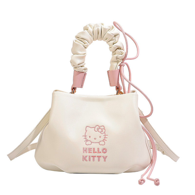 HelloKitty三丽鸥凯蒂猫轻奢小众高级感褶皱水桶包单肩斜挎手提包