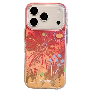 宁宁 国潮唯美梦幻绽放烟花带手链双层女iPhone17Pro Mobile Case
