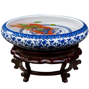 景德镇 陶瓷鱼缸养鱼盆家用乌龟缸铜钱草盆睡莲碗莲盆青花瓷盆