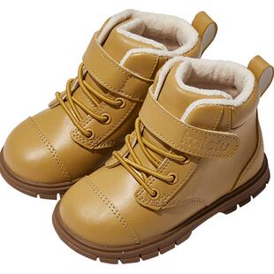 卡特兔儿童马丁靴男童冬款新款皮靴女童小靴子加绒保暖二棉鞋