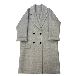 集笙记极简风双面羊毛大衣女中长款西装领双排扣通勤毛呢外套显瘦