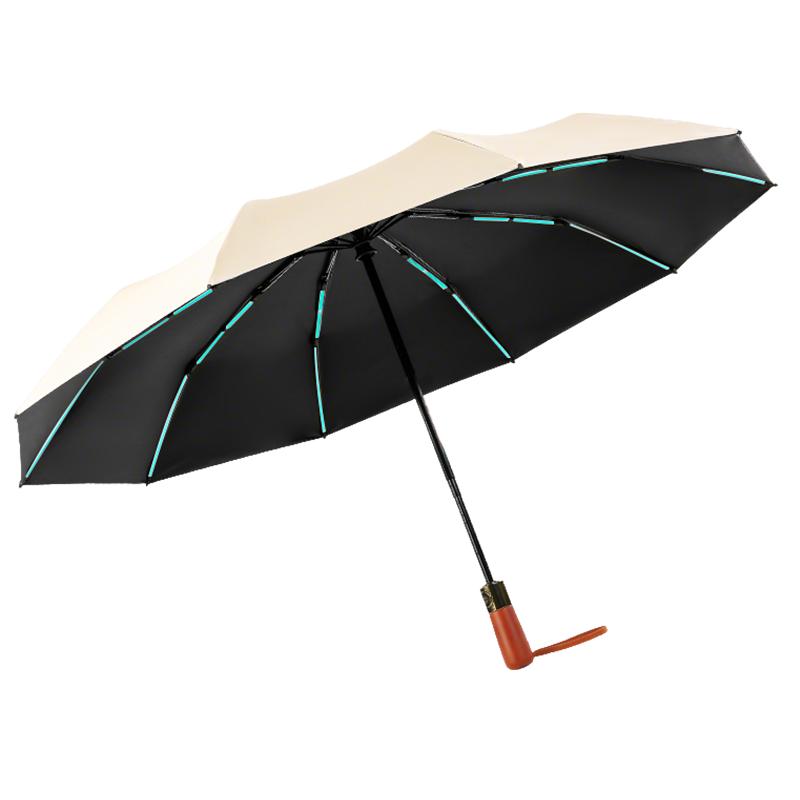 雨航木柄全自动雨伞男女士晴雨两用折叠伞加大加固抗风暴雨遮阳伞