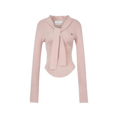 V领绑带针织长袖打底上衣