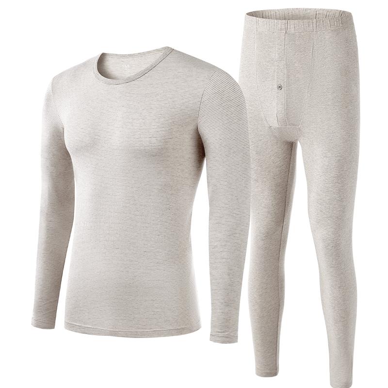 ab内衣男士保暖套装低领色织条纹弹力舒适圆领打底秋衣秋裤R941