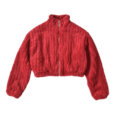 外贸女士立领毛绒短款外套