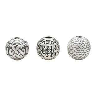 足银隔珠 3D硬银中国结龙鳞纹祥云圆珠 S999纯银DIY编绳配件材料