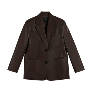 pusumede【现货5.5折】复古皮衣西装外套女宽松休闲高级廓形上衣