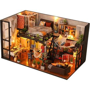 diy小屋别墅迷你房子手工拼装积木微缩场景模型拼图玩具礼物女生
