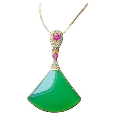 S925纯银项链宝家小裙子小扇子锁骨链绿玛瑙红玉髓绿防过敏吊坠女
