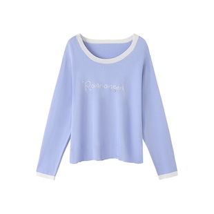 时然大码微胖MM25年春季新款洋气百搭显瘦遮肉圆领撞色长袖针织衫